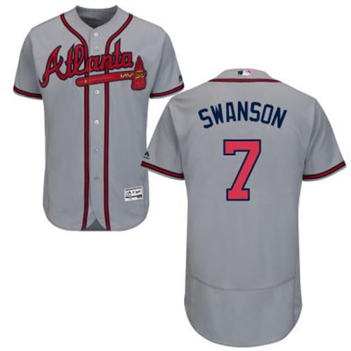 Braves #7 Dansby Swanson Grey Flexbase Authentic Collection Stitched MLB Jersey - Click Image to Close